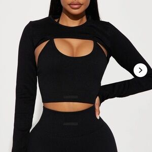 Black Long Sleeve Crop Top Set